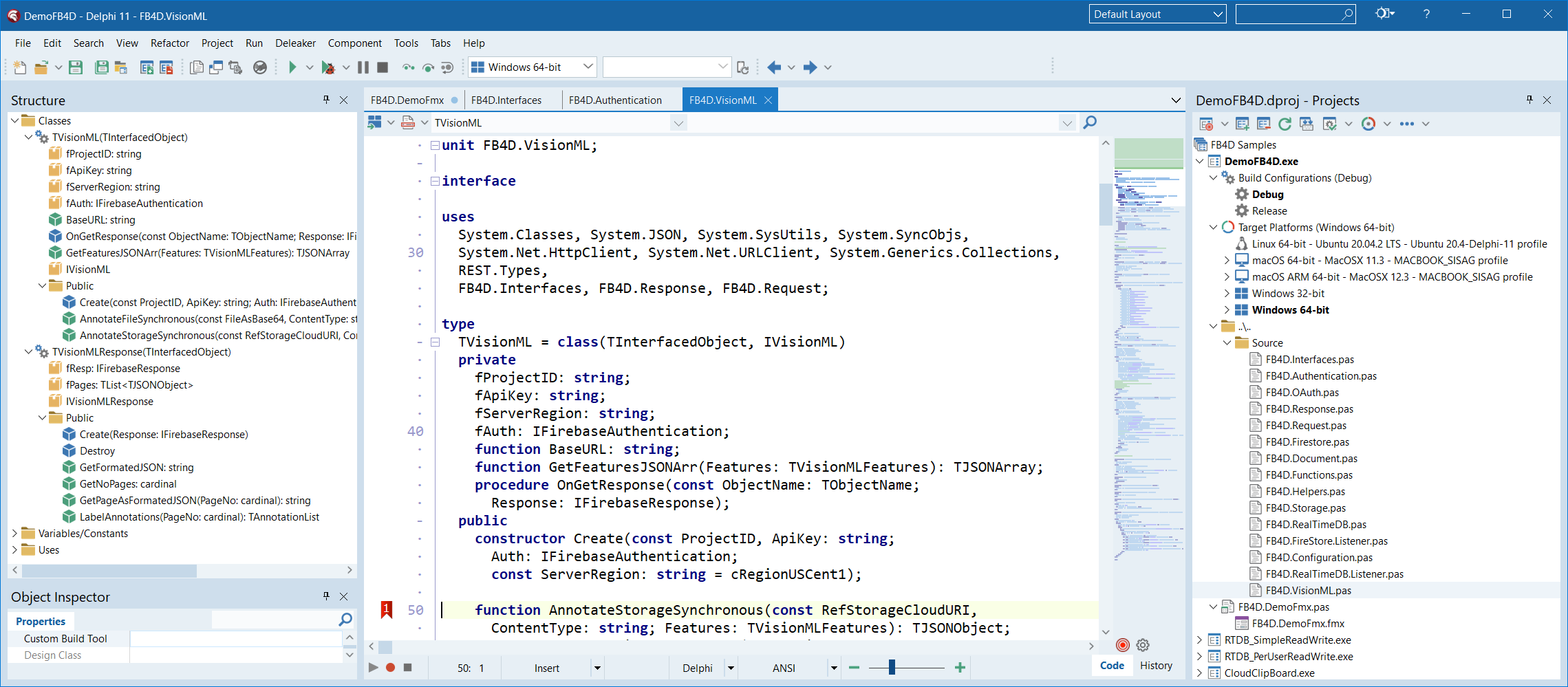 Die übersichtliche Delphi Alexandria 11.2 IDE während der Arbeit an einem neuen Vision-ML Modul für FD4D