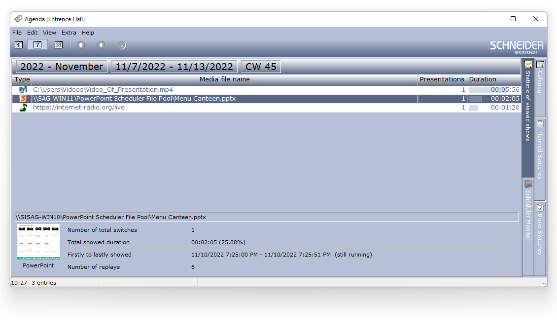 Statistical view of shown media files