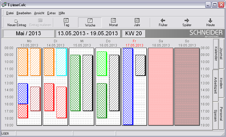 Agenda-Ansicht von TimeCalc